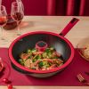 Amercook China Red Wok Non-Stick Wok with Lid A32RD Healthy Non-Stick Light Oil and Less Smoke 32cm