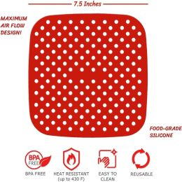 Household Simple Silicone Air Fryer Lining (Color: Red, Style: 8inch round)