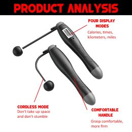 New Cordless Electronic Skipping Rope (Color: Black)