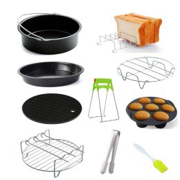 Air Fryer Accessories Suitable For 10-piece Kit 6or7 Inch Kit (Color: Black, size: 8in)