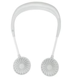 Charging portable lazy fan student desktop fan hanging neck fan (Color: Pearl White 2Pcs)