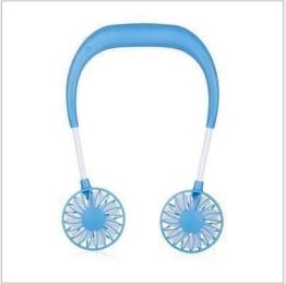 Charging portable lazy fan student desktop fan hanging neck fan (Color: Sky blue 2Pcs)