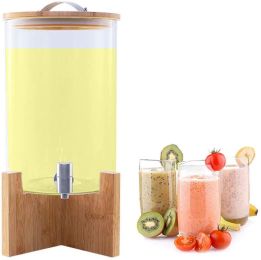 New Home/Commercial Juice Cans Borosilicate Glass Fruit Beverage Dispenser Kitchen Storage Tank Transparent Barrel w/Stainless Faucet Craft Shelf (size: 3L)