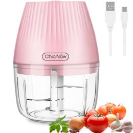 k56-22 Chic Now Mini Food Chopper Electric Food Processor Cordless Onion Garlic Chopper Portable Vegetable Mincer Meat Blender with 250ml Capacity (Color: Pink)