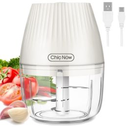 k56-22 Chic Now Mini Food Chopper Electric Food Processor Cordless Onion Garlic Chopper Portable Vegetable Mincer Meat Blender with 250ml Capacity (Color: White)