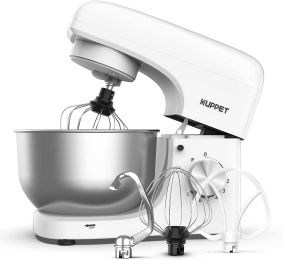 KUPPET Stand Mixer, 8-Speed Tilt-Head Electric Food Stand Mixer with Dough Hook, Wire Whip & Beater, Pouring Shield, 4.7QT Stainless Steel Bowl RT (Color: White)